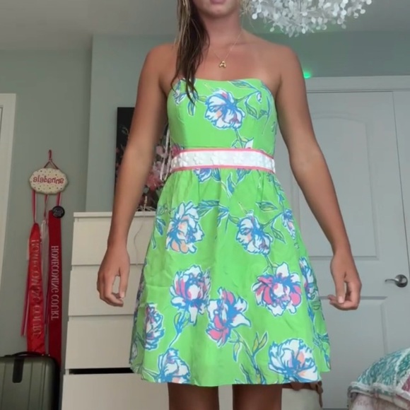 Lilly Pulitzer Langley Strapless Green Dress Size 4 EUC - Picture 3 of 4